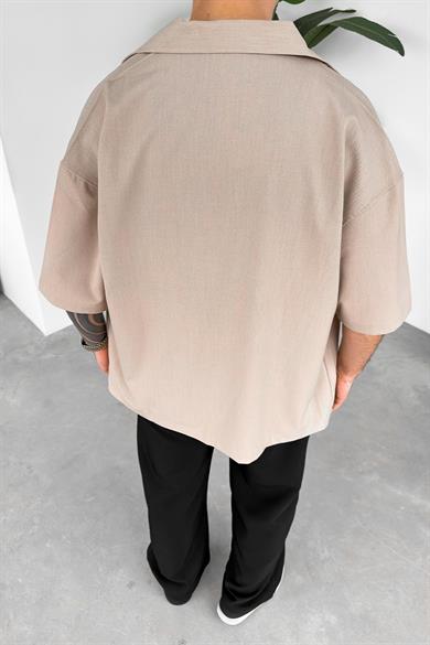 Krem Basic B4 DAD Boxy Fit Oversize Gömlek