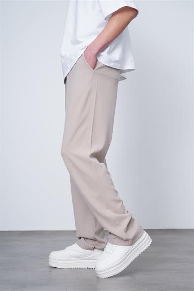 Krem Basic Beli Lastikli Kumaş EL Baggy Pantolon