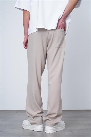 Krem Basic Beli Lastikli Kumaş EL Baggy Pantolon
