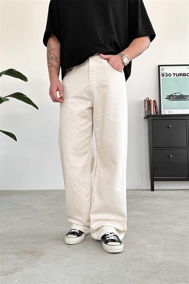 Krem Basic Ekstra Bol Baggy Pantolon