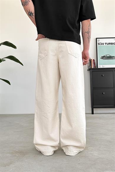Krem Basic Ekstra Bol Baggy Pantolon