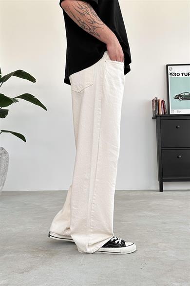 Krem Basic Ekstra Bol Baggy Pantolon