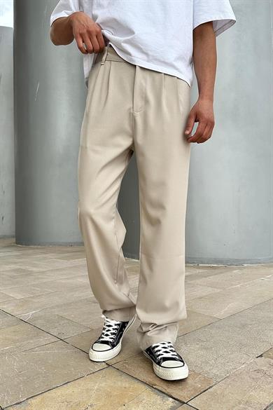Krem Basic Kumaş A9 DL Baggy Pantolon