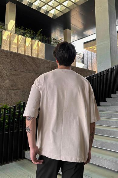 Krem Basic OUTPLENTY PREMİUM Oversize Tişört