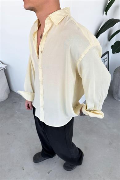 Krem Basic Oversize Modal Gömlek