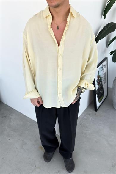 Krem Basic Oversize Modal Gömlek