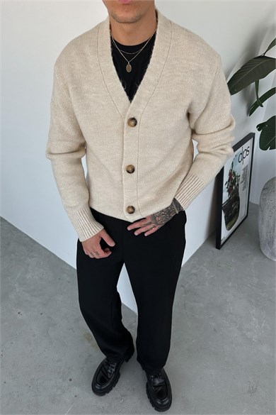 Krem Basic Soft Relaxed Hırka