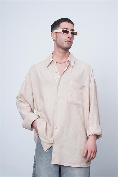 Krem Basic Uzun Kollu 1A CH Oversize Gömlek
