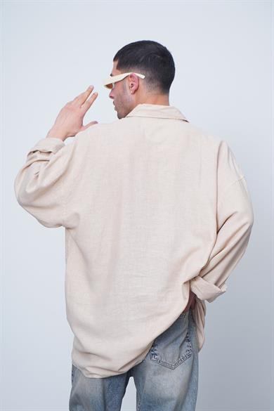 Krem Basic Uzun Kollu 1A CH Oversize Gömlek