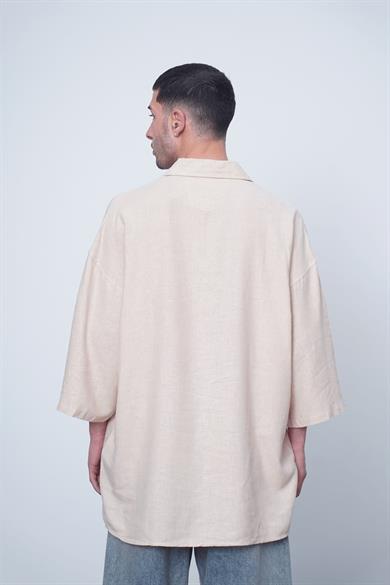 Krem Basic Yarım Kollu 1B CH Oversize Gömlek
