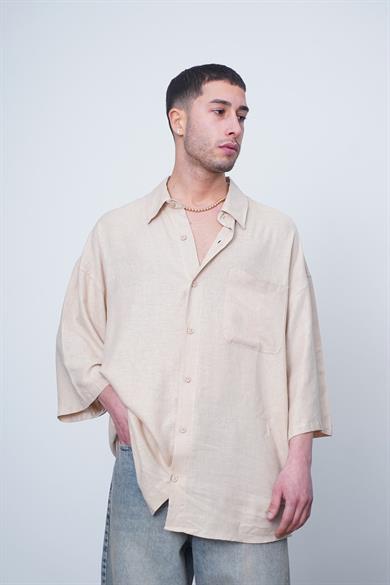 Krem Basic Yarım Kollu 1B CH Oversize Gömlek