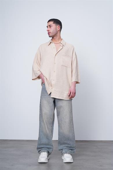 Krem Basic Yarım Kollu 1B CH Oversize Gömlek