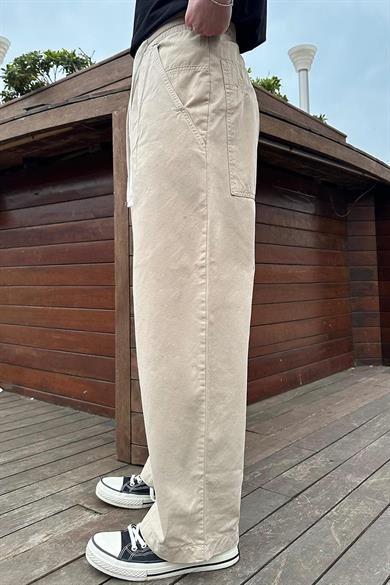Krem Beli İp Detaylı 004 CH Ekstra Bol Baggy Pantolon