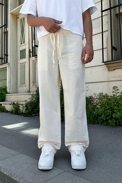 Krem Beli Lastikli Basic 4D GD Baggy Pantolon