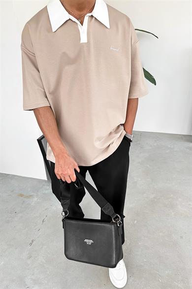 Krem Bound Polo Yaka OUTPLENTY PREMİUM Oversize Tişört