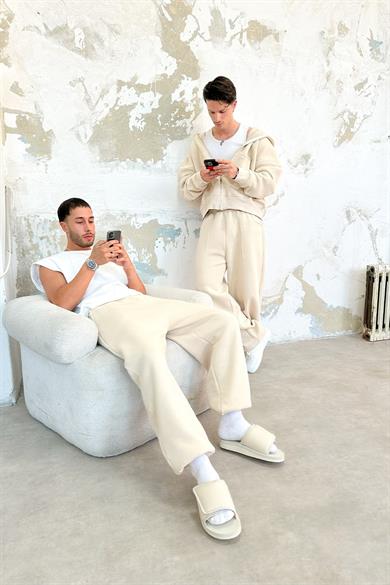 Krem Cozy Basic Paça Lastik Oversize Eşofman