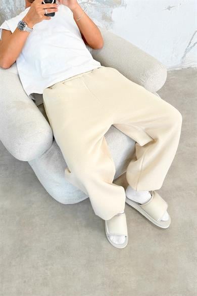 Krem Cozy Basic Paça Lastik Oversize Eşofman