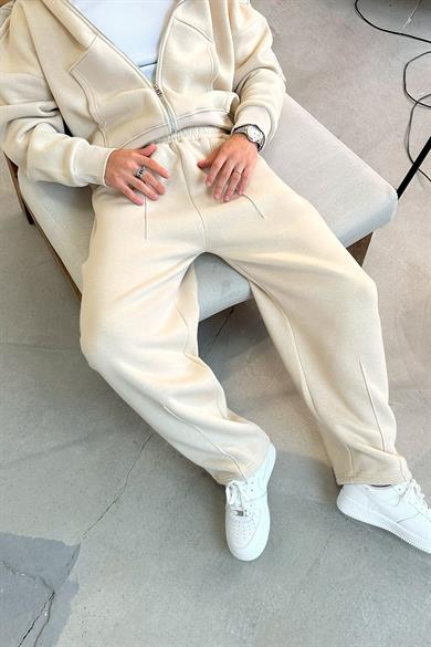 Krem Cozy Basic Pileli Baggy Eşofman