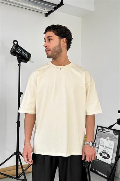 Krem Cozy Basic Soft Oversize Tişört