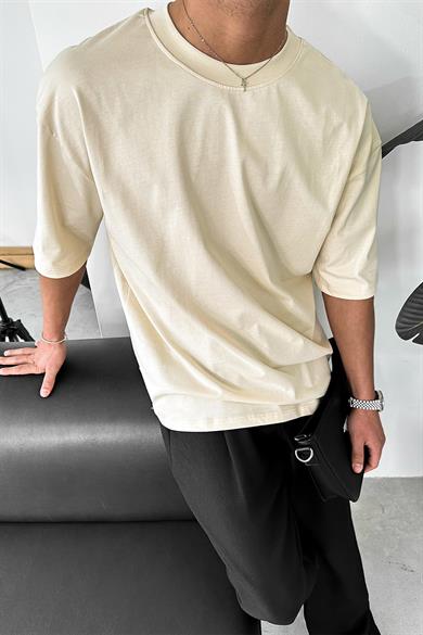 Krem Cozy Basic Soft Oversize Tişört