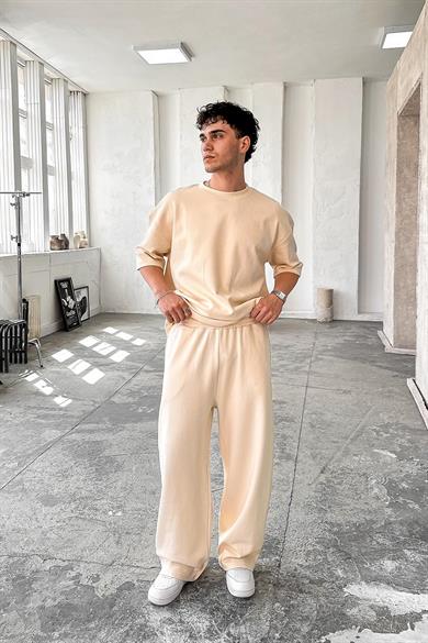 Krem Cozy Premium Basic Baggy Eşofman