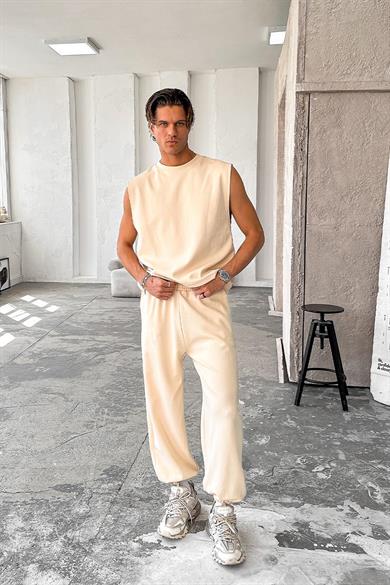 Krem Cozy Premium Basic Paça Lastik Eşofman