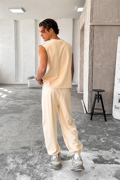 Krem Cozy Premium Basic Paça Lastik Eşofman