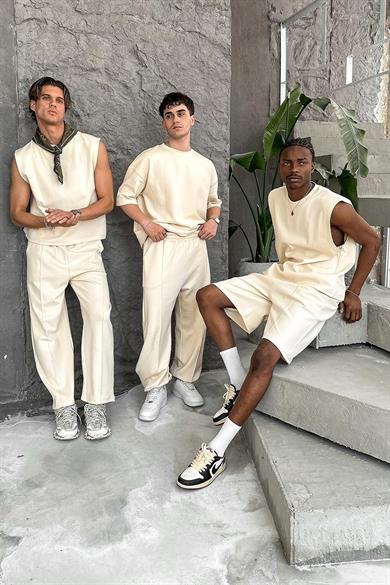 Krem Cozy Premium Çımalı Paça Lastik Eşofman