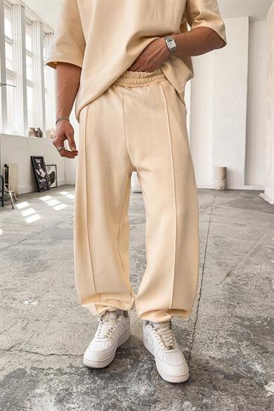 Krem Cozy Premium Çımalı Paça Lastik Eşofman