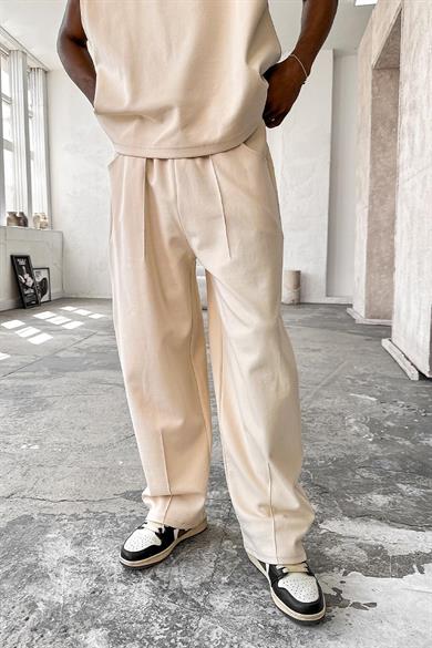 Krem Cozy Premium Pileli Baggy Eşofman