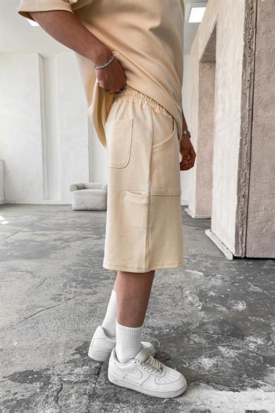 Krem Cozy Premium Pileli Şort