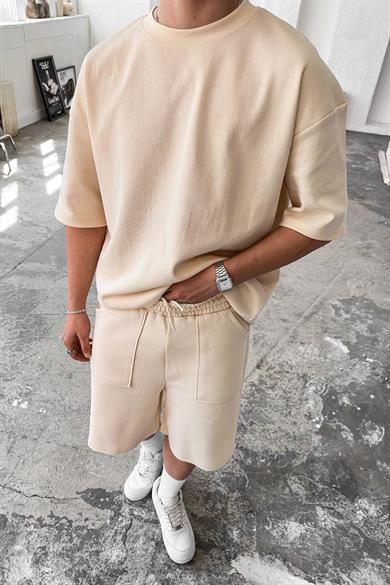Krem Cozy Premium Pileli Şort