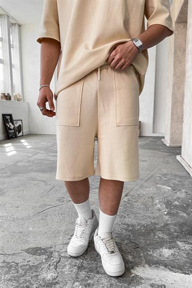 Krem Cozy Premium Pileli Şort