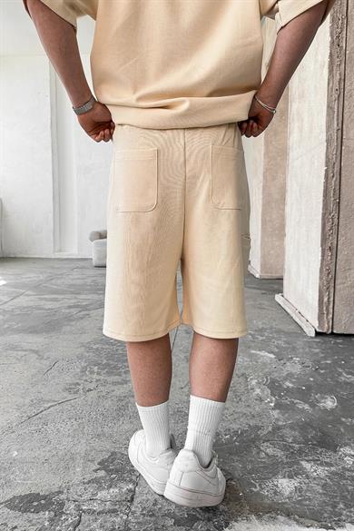 Krem Cozy Premium Pileli Şort