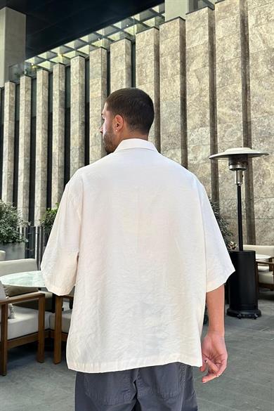 Krem Deniz Atı Nakış Detay BS Oversize Gömlek