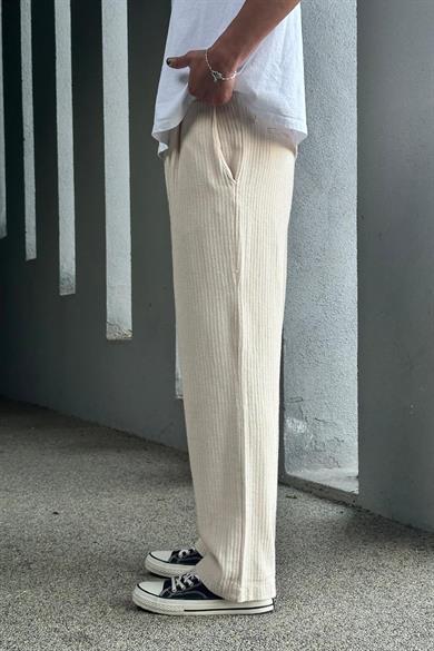 Krem Dokulu Pile Detaylı 42 GO Baggy Pantolon