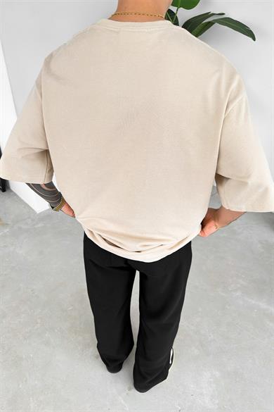 Krem Easy Nakış Detay Oversize Tişört