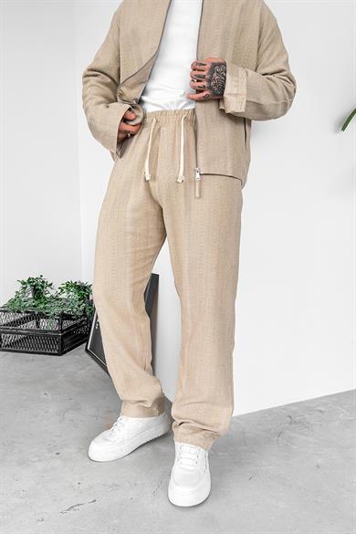 Krem Etnik Desen Premium Cropped Ceket