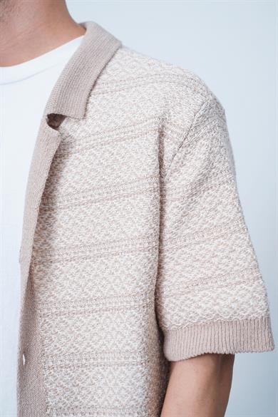 Krem Etnik İnce Örme Triko CH Oversize Hırka