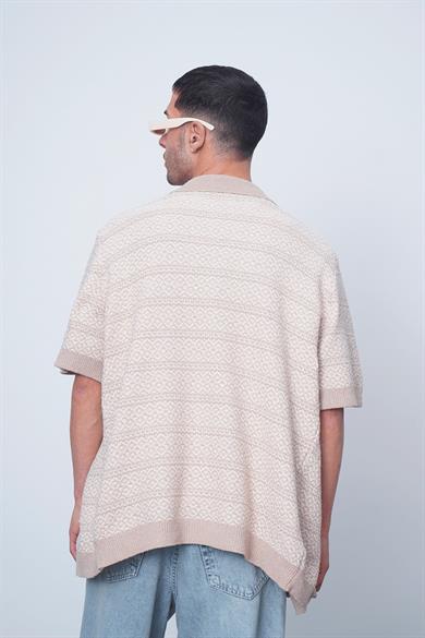 Krem Etnik İnce Örme Triko CH Oversize Hırka