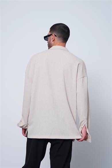 Krem Fitilli Basic 25 MH Oversize Gömlek