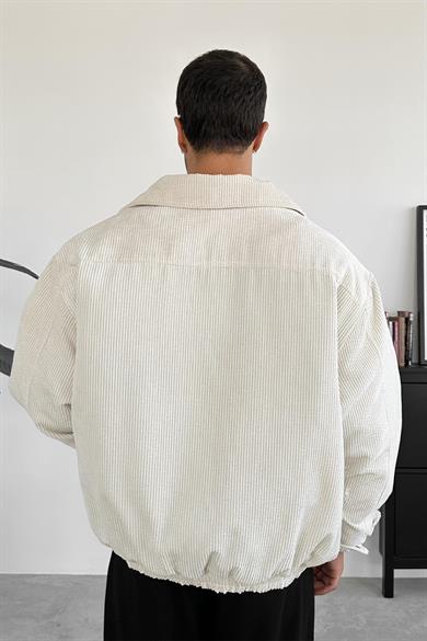 Krem Fitilli Kadife Oversize Mont