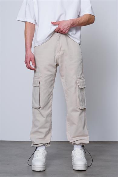 Krem Kargo Cepli Paçası Ayarlanabilir E9 DL Baggy Pantolon