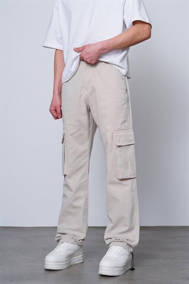 Krem Kargo Cepli Paçası Ayarlanabilir E9 DL Baggy Pantolon
