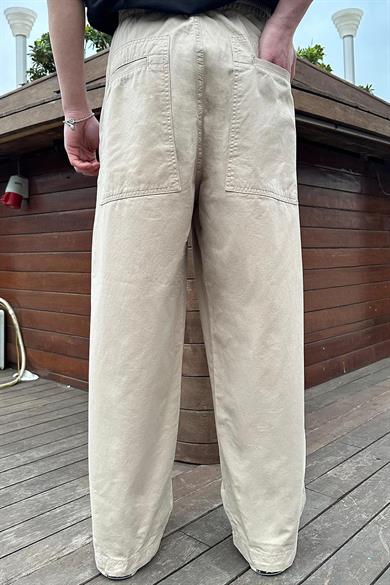Krem Krem Beli İp Detaylı 004 CH Ekstra Bol Baggy Pantolon