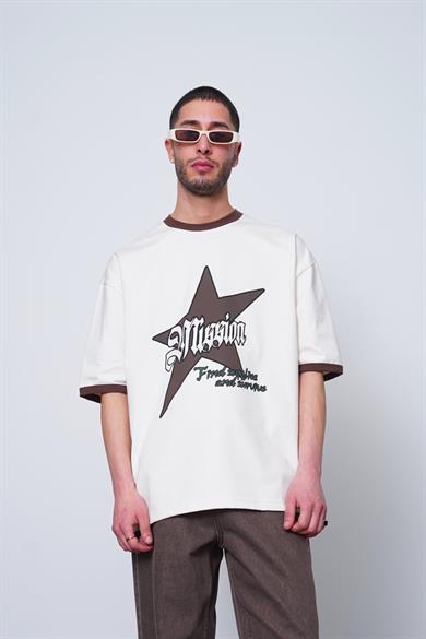 Krem Mission Kahverengi Detay PM Oversize Tişört