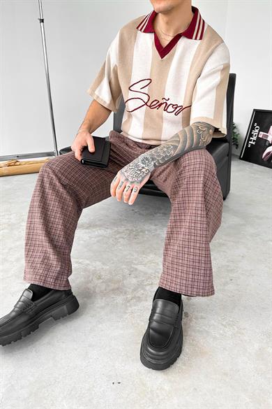 Krem Old Money Senor V Yaka Triko Relaxed Tişört