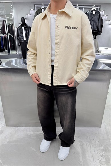 Krem Only Nakışlı Gabardin Oversize Ceket