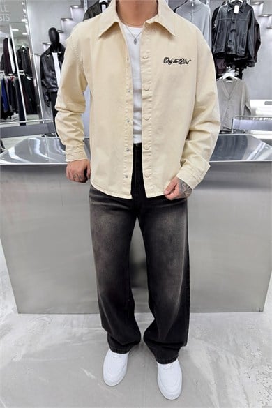 Krem Only Nakışlı Gabardin Oversize Ceket