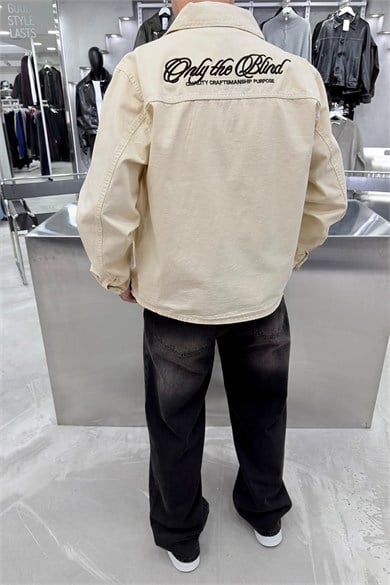 Krem Only Nakışlı Gabardin Oversize Ceket